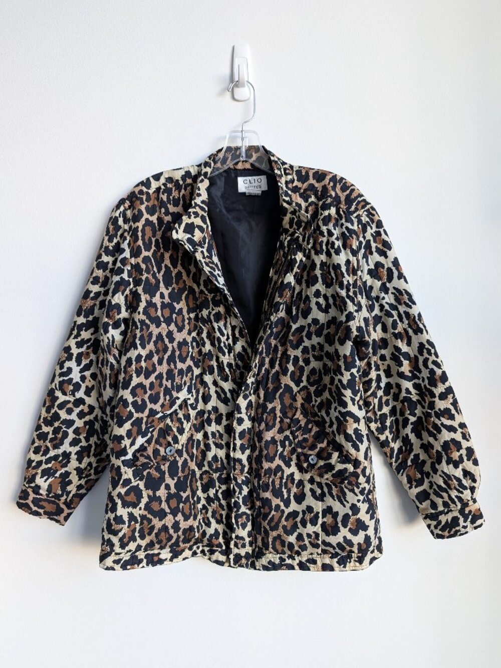 Vintage Clio Silk Leopard Print Quilted Jacket | Petite Small